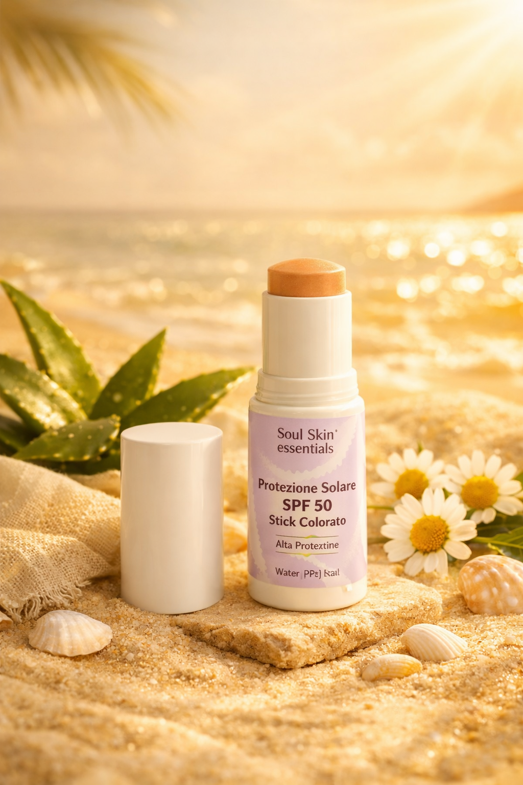 Protezione Solare SPF50 Stick Colorato sulla spiaggia - Soul Skin Essentials Estate 2026