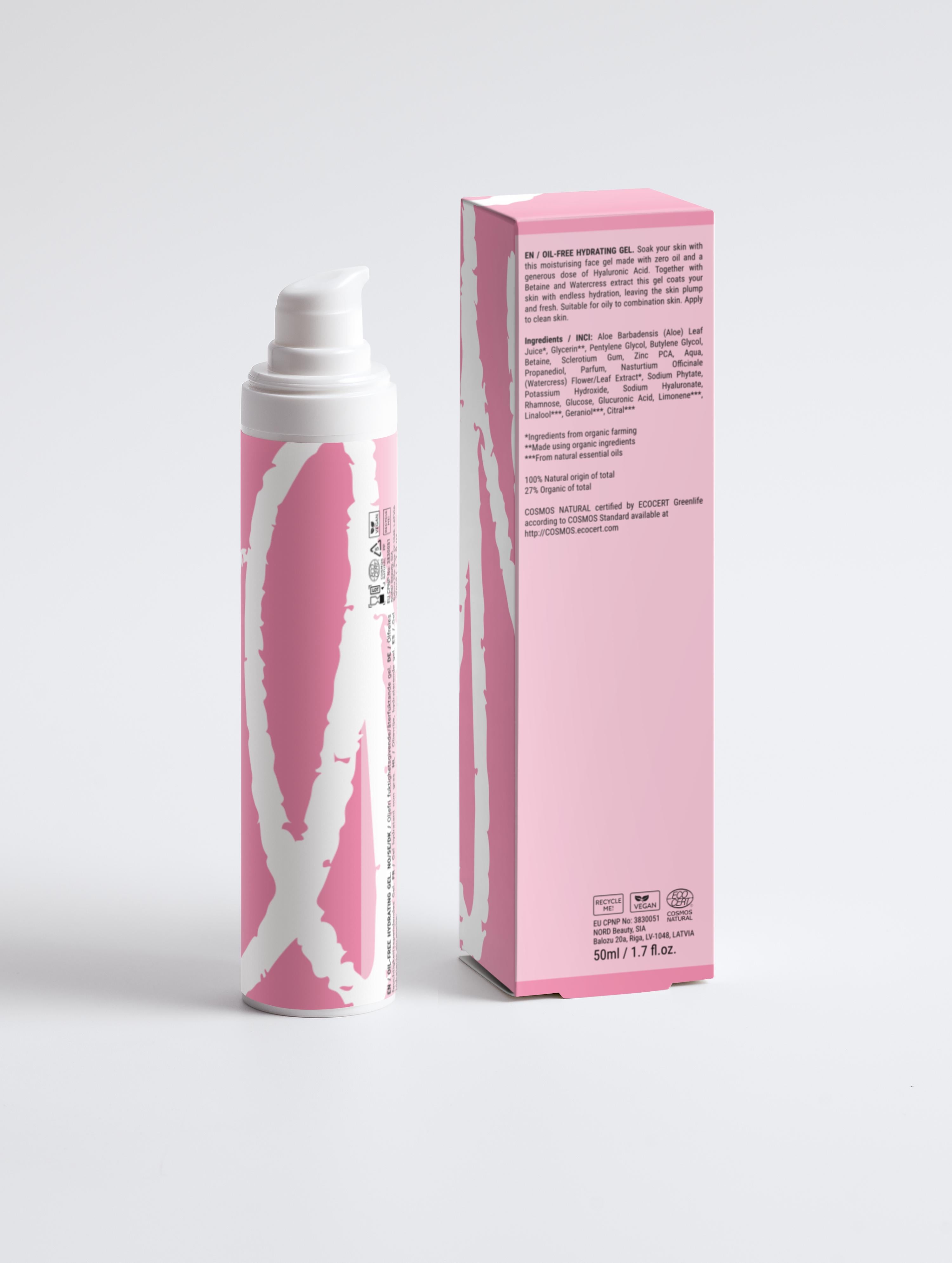 Gel Viso Idratante Senza Olio 50ml - Con Acido Ialuronico e Estratto di Crescione