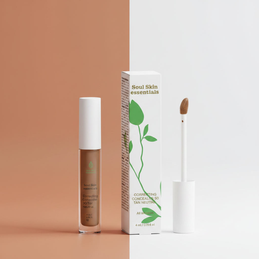 Packaging hero shot correttore sfondo terracotta