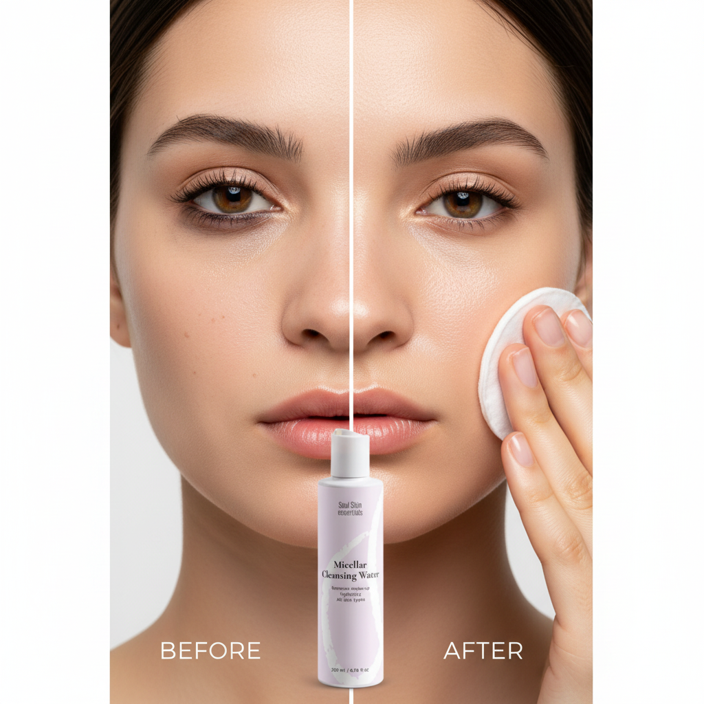 Before after viso struccato e pelle luminosa acqua micellare