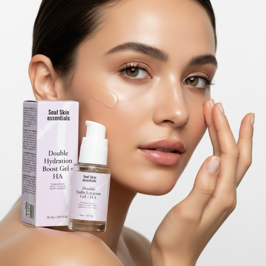 Applicazione gel idratante su pelle luminosa