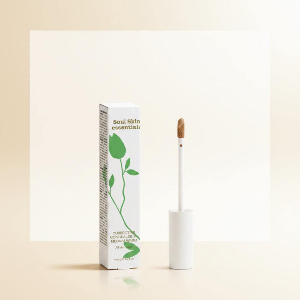 Packaging hero shot correttore sfondo crema caldo