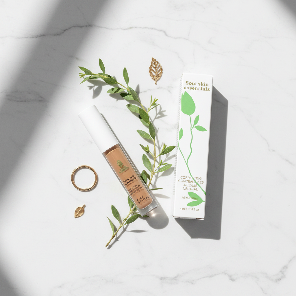 Flat lay correttore 25 Medium Neutral su marmo bianco